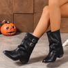 Buckles Trouser Boots for Women 2025 New Autumn Winter Chunky Heels Ankle Boots Punk Cool Comfy Combat Retro Style Ladies Shoes