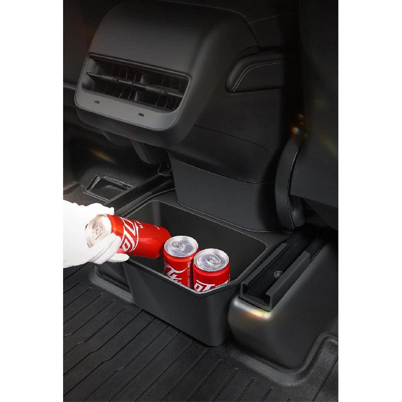For Tesla Model Y Juniper TPE Rear Center Console Storage Box Organizer Box with Cover Trash Can Under Seat Car Accessories