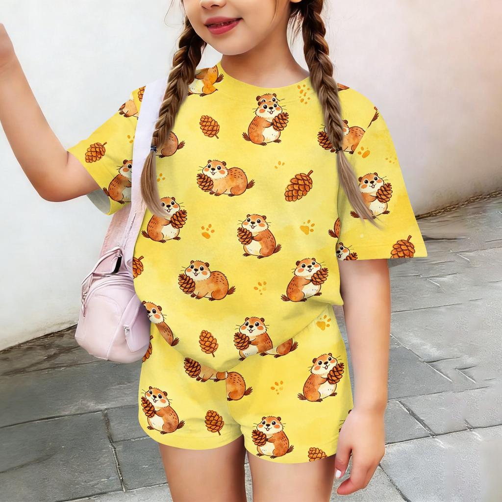 Kids Casual Short Sleeve Shirt and Shorts Set Animal Print Lightweight Soft Fabric Comfortable Fit Summer Outfit for Boys and Girls