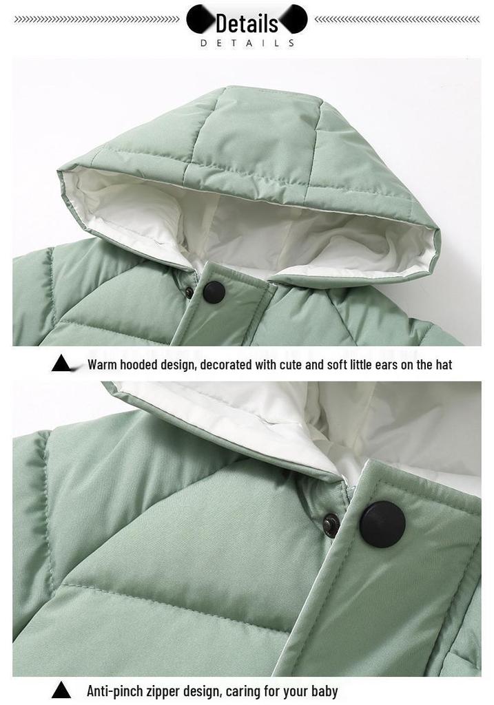 Kids' Winter Thickened Mid-Length Cotton Coat - Boys & Girls Down Jacket for Medium & Large Children