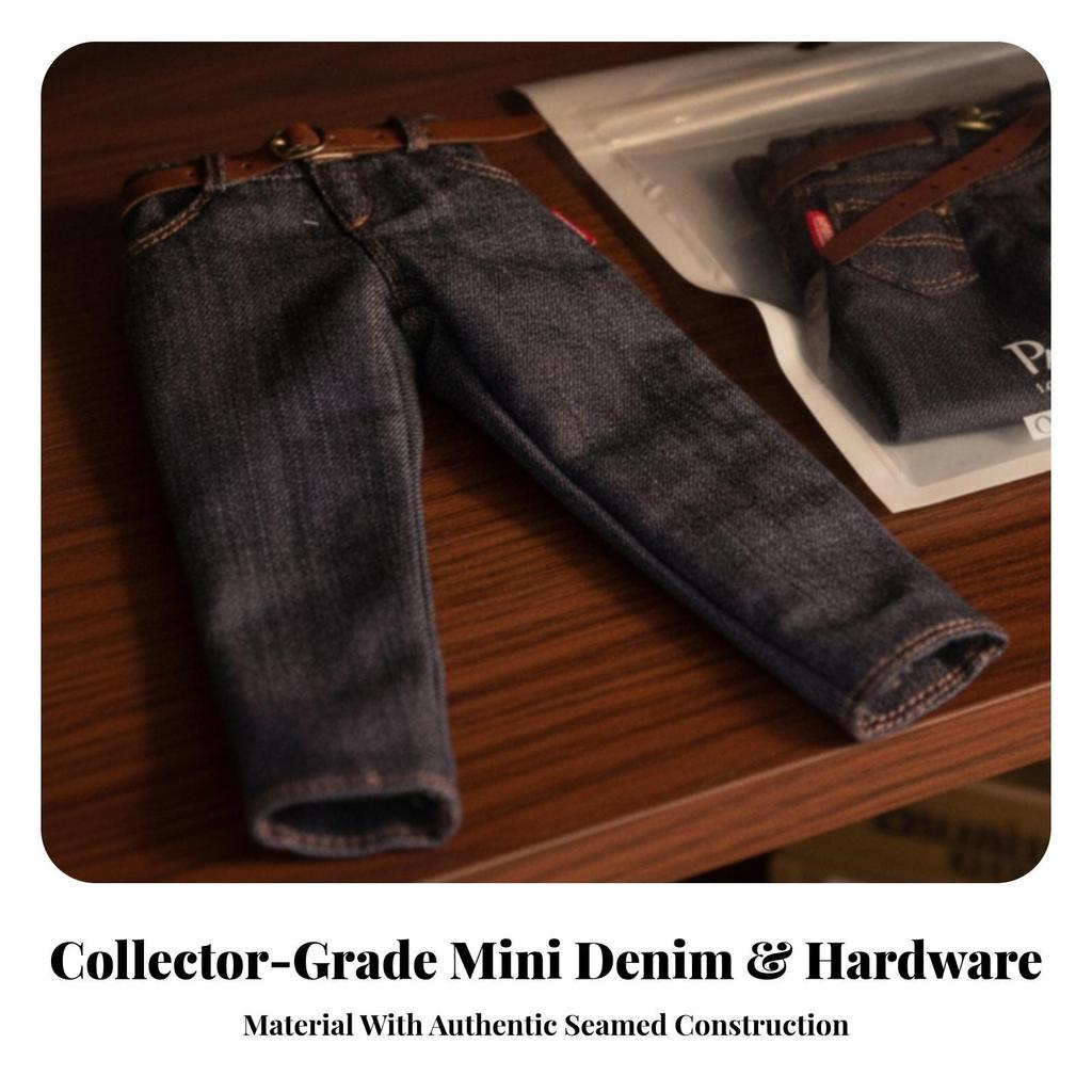 Blue 1:6 Scale Denim Jeans | FunctionalLooking Fly and Fastening, Contrast Stitching Details