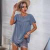 Summer Women's Loose Casual T-Shirt, European American Style Lace Crew Neck Flounce Sleeve Jacquard Dot Lace Trim Top