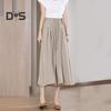 Damskie spodnie cropped w jednolitym kolorze z szerokimi nogawkami, elastycznym pasem, casualowe spodnie z kieszeniami, spodnie o luźnym kroju do noszenia na co dzień