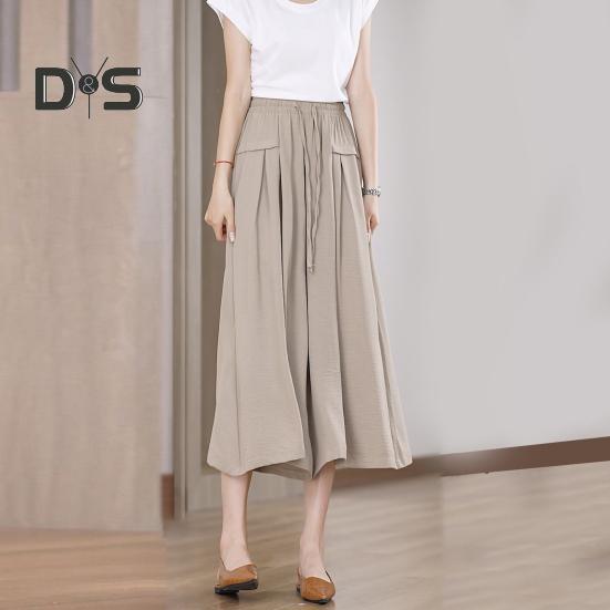 Pantaloni tăiați pentru femei, de culoare uni, cu talie elastică, pantaloni ocazionali, cu buzunare, pantaloni largi, îmbrăcăminte zilnică