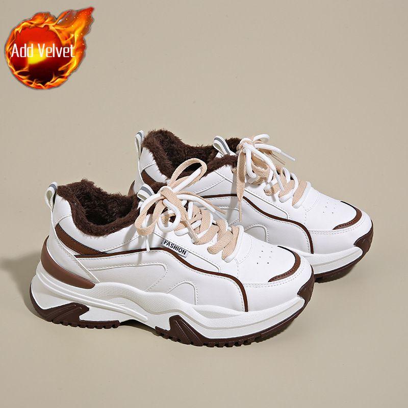 

Новые женские зимние кроссовки на толстой подошве в корейском стиле с флисовой подкладкой, увеличивающие рост, с термоизоляцией, трендовые туфли на платформе 40