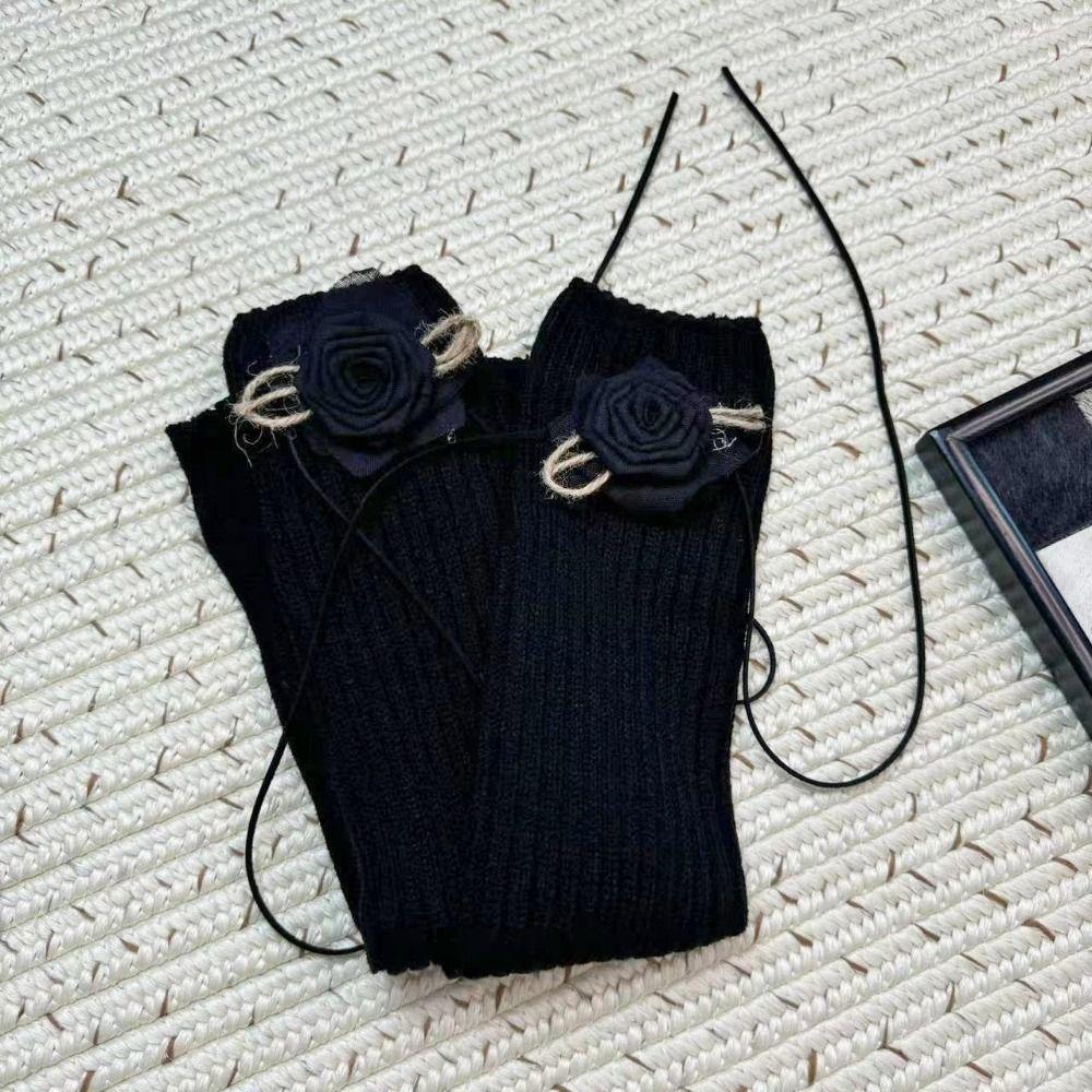 Lace Up Mid Tube Socks Ballet Style JK Lolita Stockings Breathable 3D Flower Stockings  Student