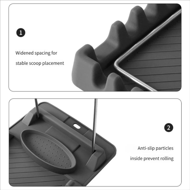 Spatula Rest and Pot Lid Rack with Partitioned Drain Tray, Metal Frame Stand for Sink Area, Table Side Service and Daily Cooking for Kitchen Counter