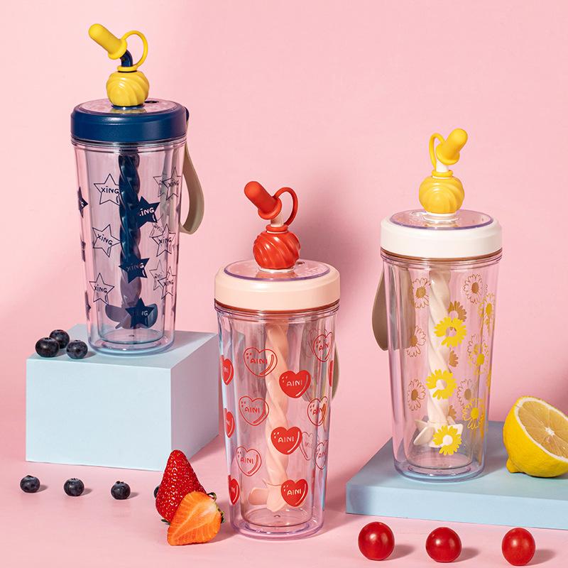 

Fuquan Cup Creative Whirlwind Mixing Двухслойные соломинки Ins Wind Net Красные студенческие пары бутылки для воды 330ml