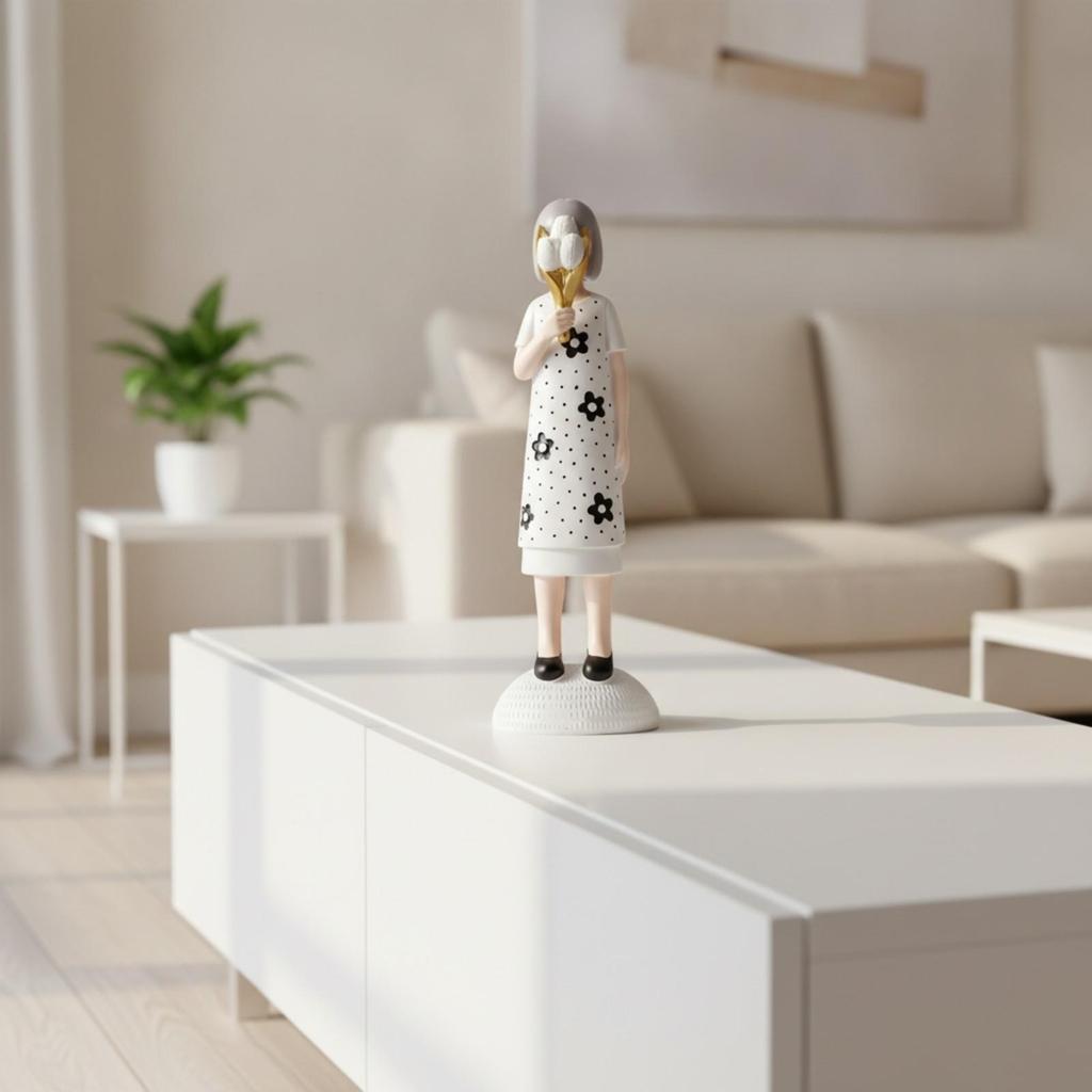 Girl Figurine with Hat Tabletop Desktop Ornament Resin for Home Decor