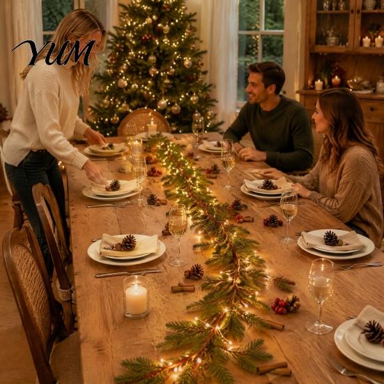 Christmas Gift for Home Artificial Pine Garland, Real Touch Norfolk Faux Greenery Winter Wall Hanging Ivy Vine Cypress Garland Mantel Fireplace Table