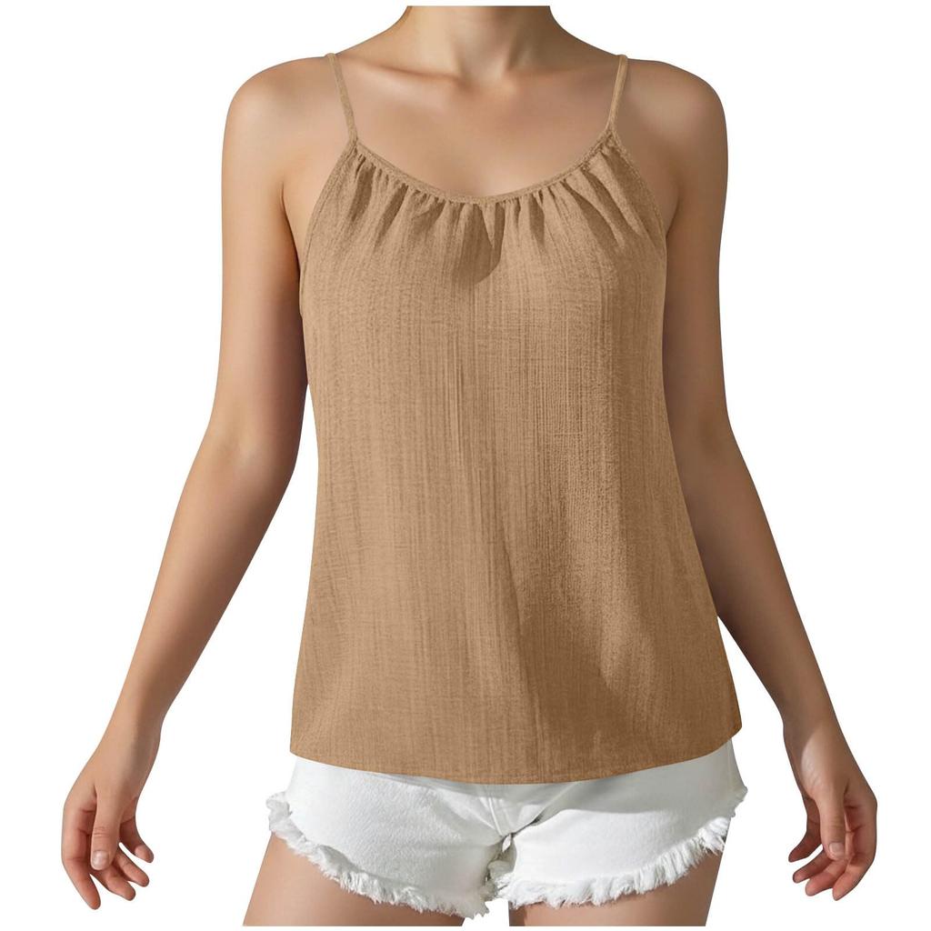 Women Sleeveless Camisole Casual Loose Fit  Linen Tank Tops