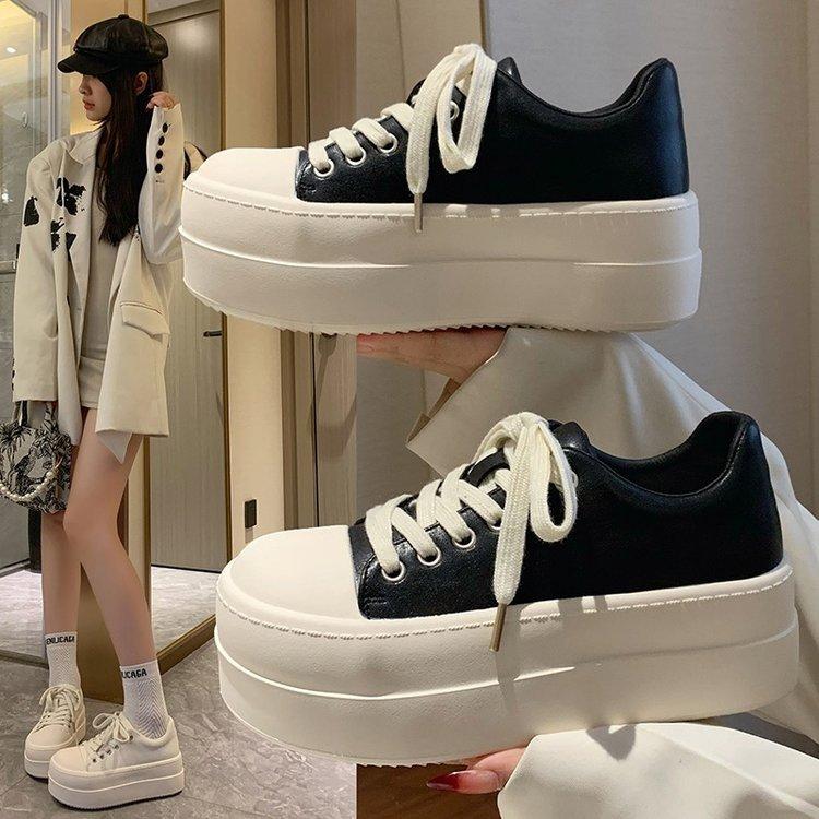 Sweet peach bubble thick-soled muffin little white shoes women's spring 2025 new leather surface height increase versatile sports and leisure shoes