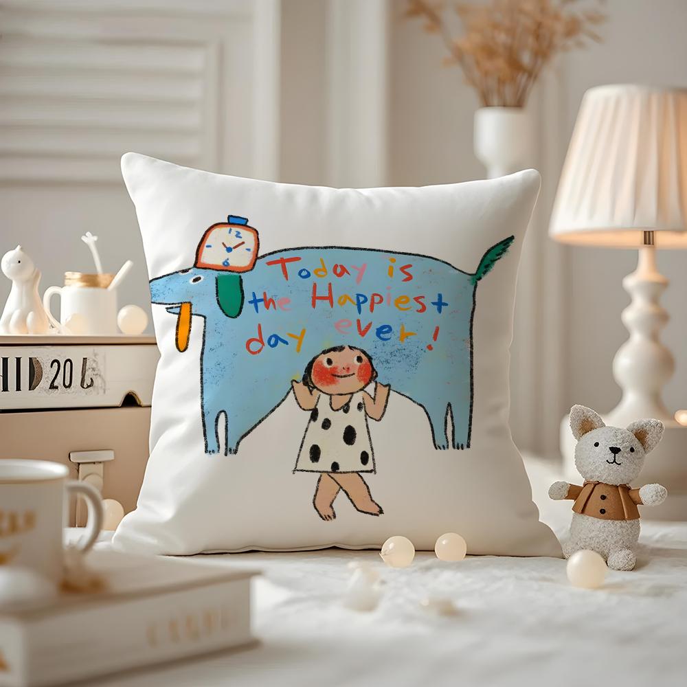 Illustrations Of Everyday Life Cushion Cover Pattern Printed Pillowcase For Living Room Sofa Cushion Cover & Bedroom Decor