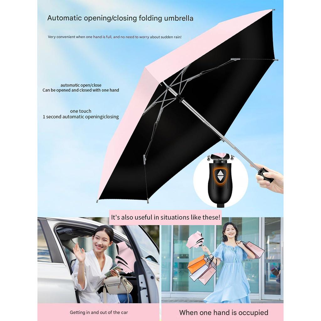 Parasol Składany Parasol Ochrona UV 100% Pełne Zacienienie Izolacja Cieplna Automatyczne Otwieranie i Zamykanie Jednym Przyciskiem