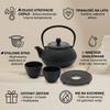 CAST IRON KETTLE 0.8L TEAPOT SET 2x CUPS STAND BLACK