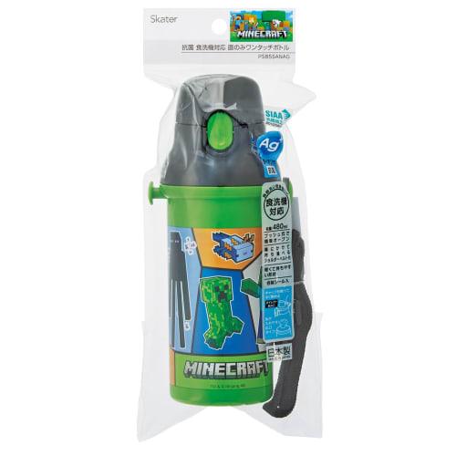 Skater Children's Plastic Water Bottle 480ml One Push Open/Close Antibacterial Child Friendly Lightweight Antibacterial Treatment Made in Japan Minecr