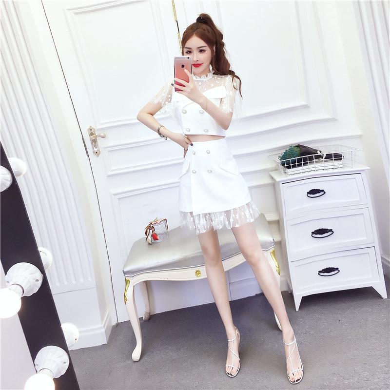 Elegant Summer 2026 Women s Mesh Top & Slim Skirt Set Medium белый