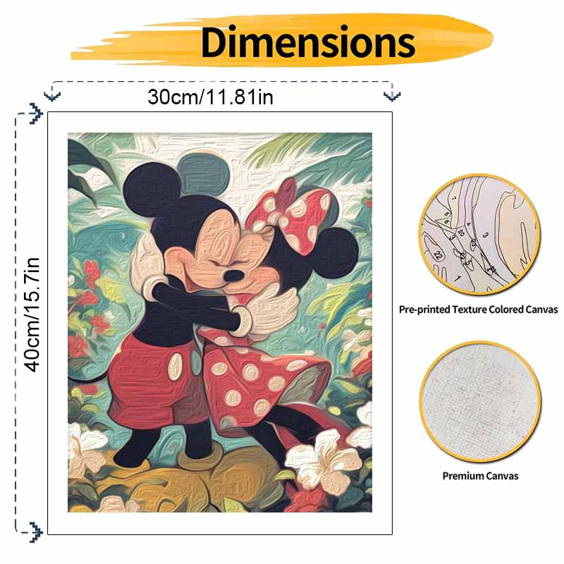 Disney Digital Oil Painting Mickey and Minnie Romantic Hug Art Handmade Diy Gift Home Decoration