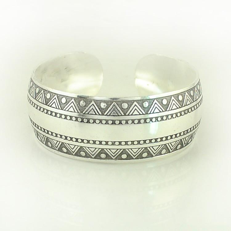 Ancient Silver Tibetan Decoration Engraved Opening Bracelet, Ethnic Style Retro Wide Bracelet, Bracelet