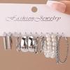 Metal Geometric Square Ear Cuff Set: Hepburn Style Six-Piece Trendy Earrings