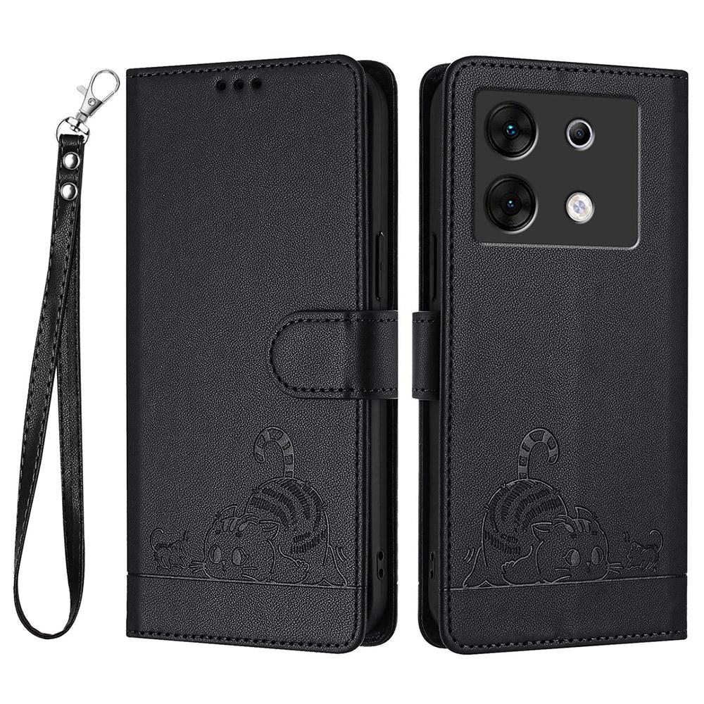 

For Infinix Zero 30 5G Case with Strap RFID Blocking Leather Wallet Phone Cover Cat Mouse Pattern Black