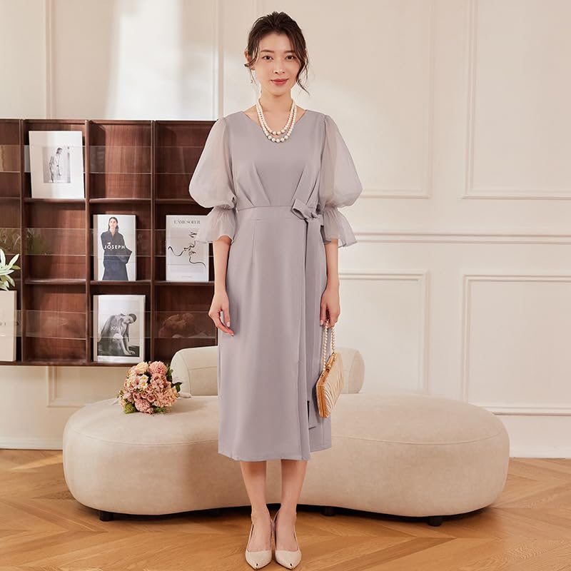 Hanmall Gray Puff Formal Long Suitable for Women In Their and Graduation LON718 Dress, Wedding, Business, Chiffon, Sleeve, Dress, Sleeve, A-Line, 20s,