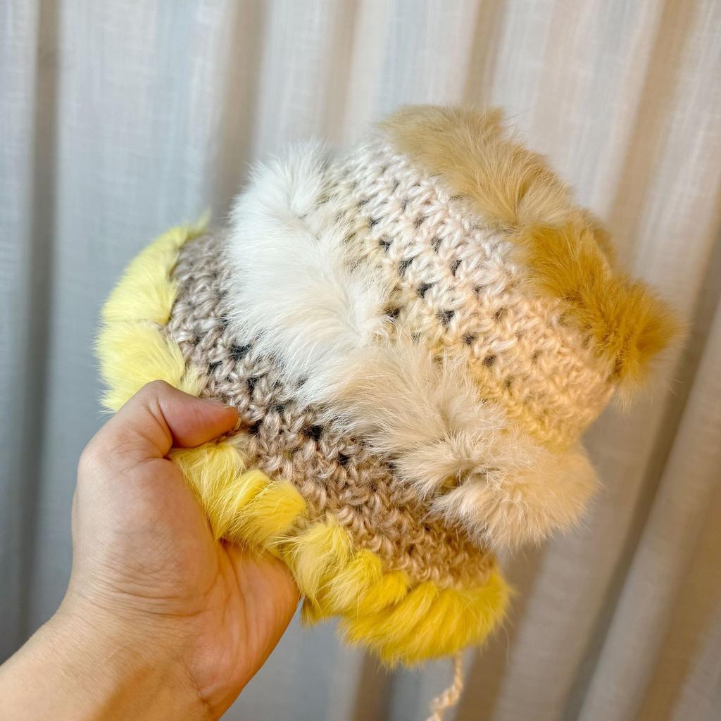 Rabbit Fur Knitted Hat for Women  New Autumn and Winter Plush Fisherman Hat Fashionable and Versatile Face Showing Small Woolen Basin Hat