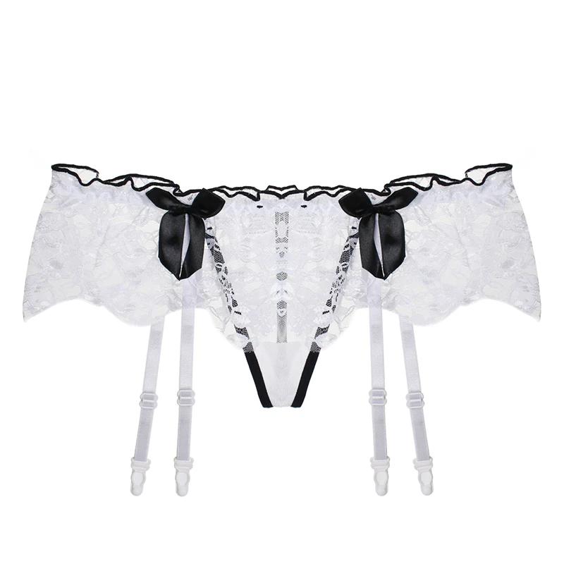 Black Pink Red White Lace Bow Garter Panties And Stockings Set Women Sexy Thin Transparent Wedding Garters Suspender Belt