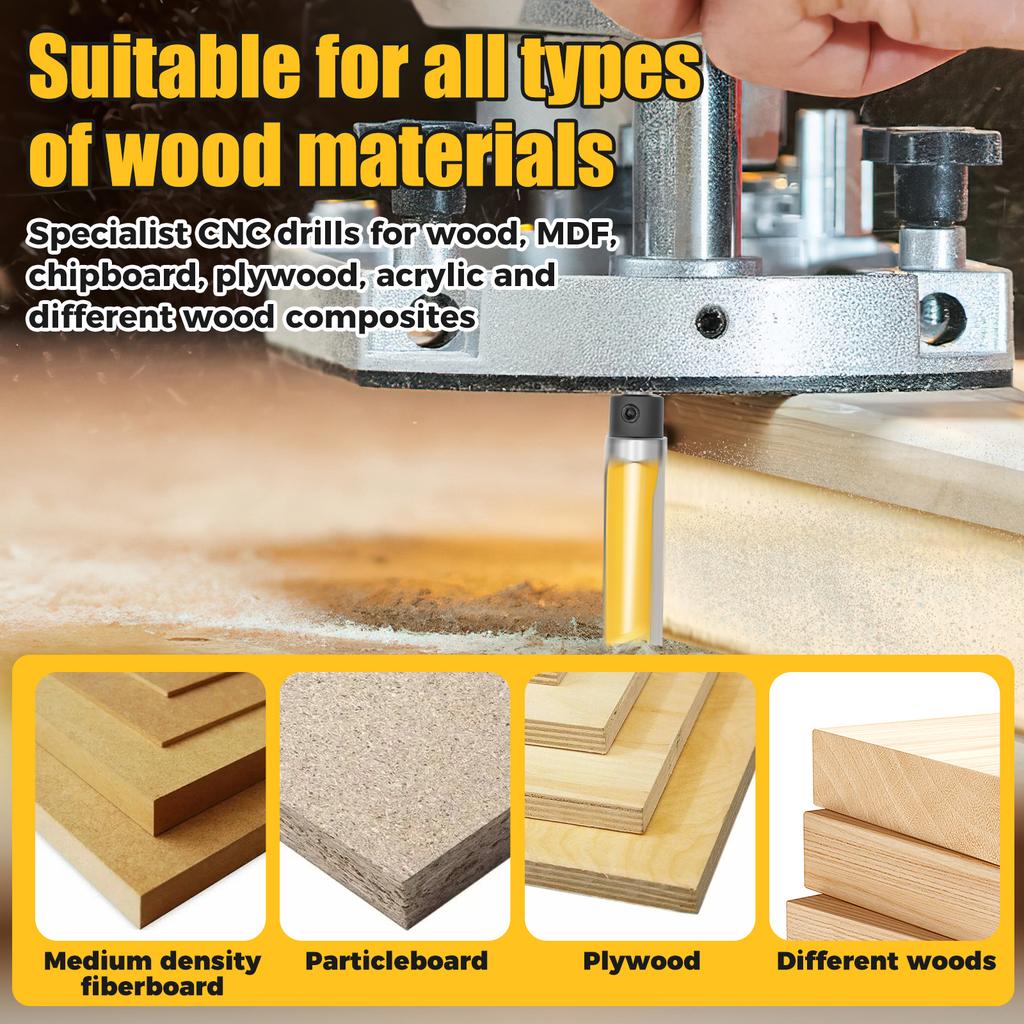 4 Stück 1/4"-Schaft Lager Gerader Nutfräser Kopierfräser Linienfräser Trimmmaschine Fräser Holzbearbeitungswerkzeuge