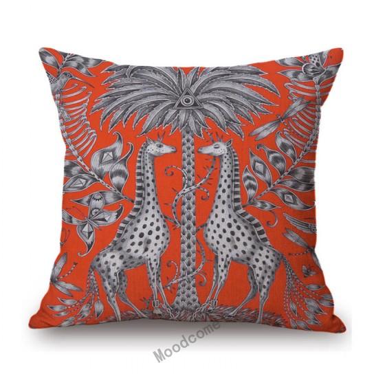 Orange Yellow Blue Pink Purple Tropical Plant Giraffe Unicorn Animal Pattern Toile De Jouy Decorative Pillow Case Cushion Cover