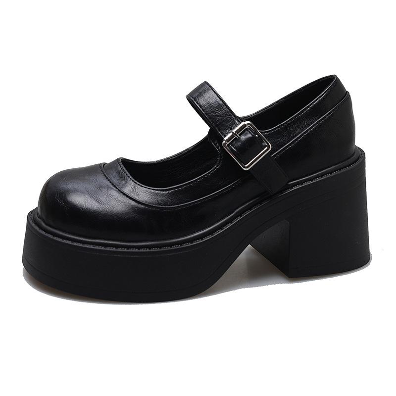 

Ретро туфли Мэри Джейн на платформе с круглым носком, женские новые весенние туфли с французским толстым каблуком и открытым верхом 40 чёрный