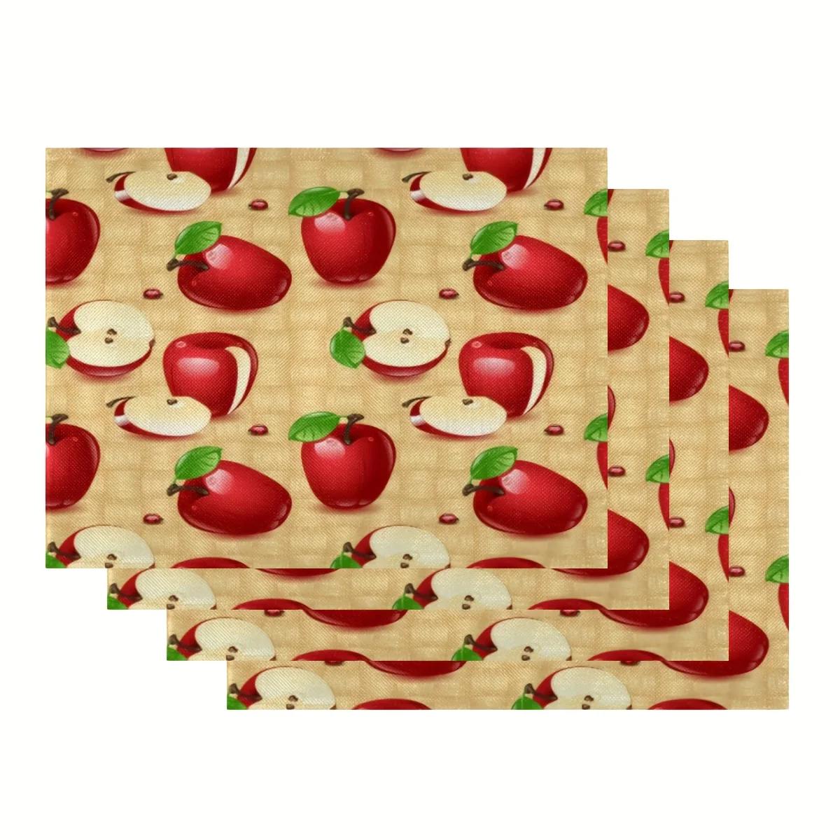 

1PC Pieces of Linen Meal Mat with Apple Pattern Washable for Kitchen and Dining Decoration Heat-resistan Durable and Beautiful 1PC 30x45CM