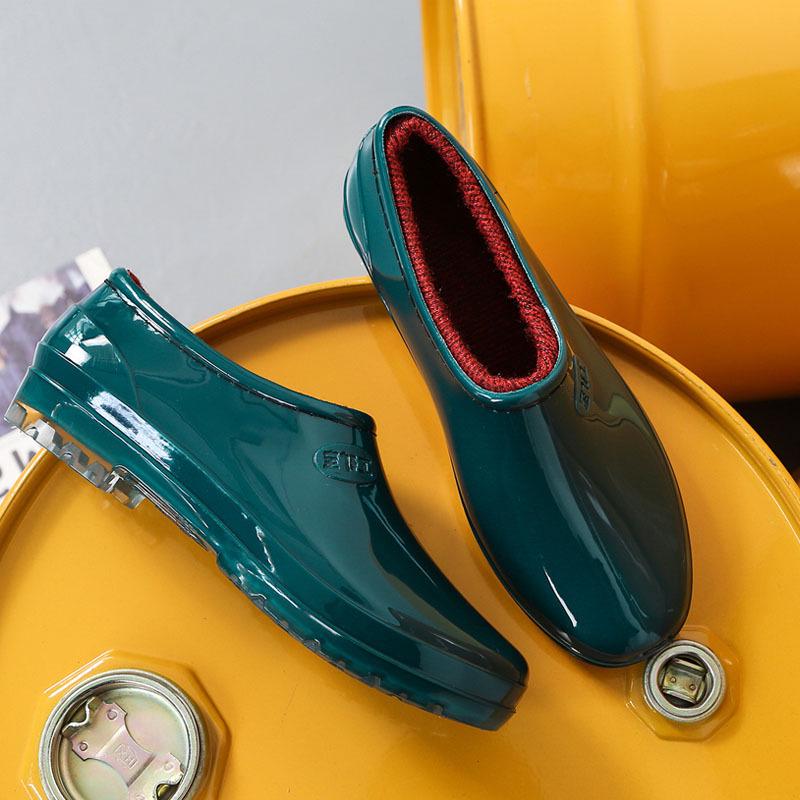 Women's Non-Slip Waterproof Low-Cut Rubber Rain Shoes for Kitchen, Short Slip-On Flats for Summer