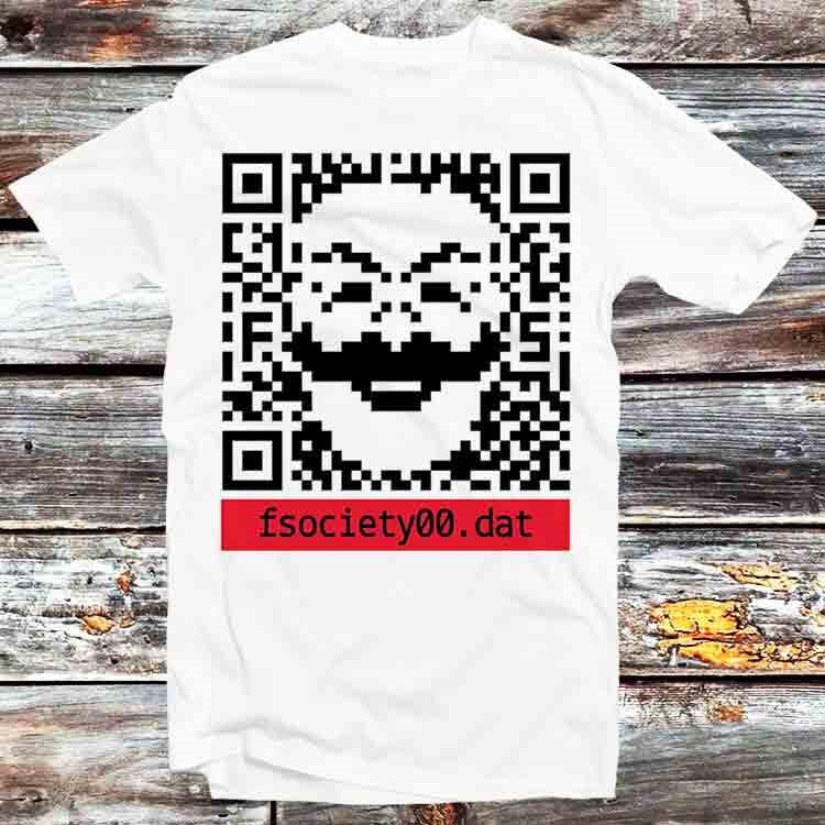 

QR Code Barcode Fsociety Evil Corp Elliot Hacker Mr. Robot T Shirt B1053 S