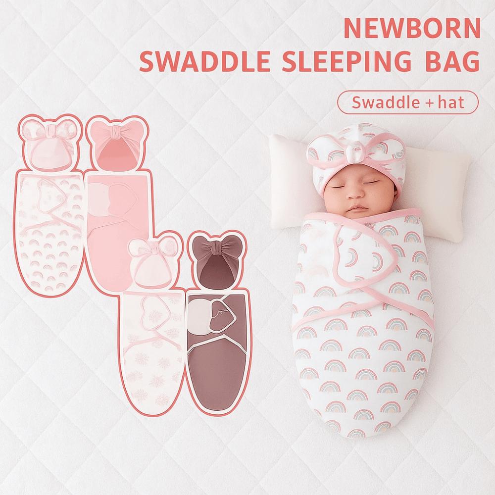 Soft Fabric Blanket Hat Set Bowknot Infant Swaddle Blanket Newborn Photography Blanket  Infant Care
