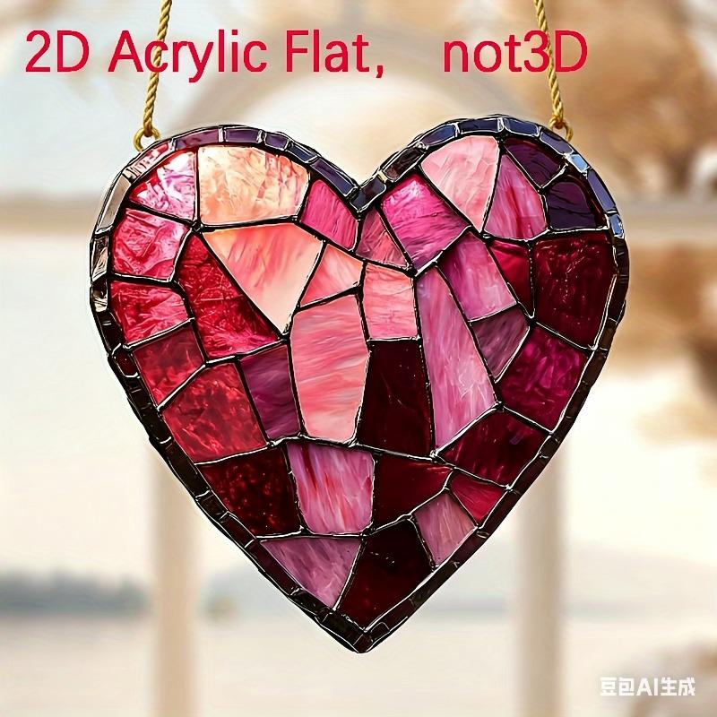2D Flat Romantic Pink Heart Colorful Acrylic Decoration Sign, Valentine'S Day Gift, Suitable for wall decoration, porch, room, villa, accents Home, Ha