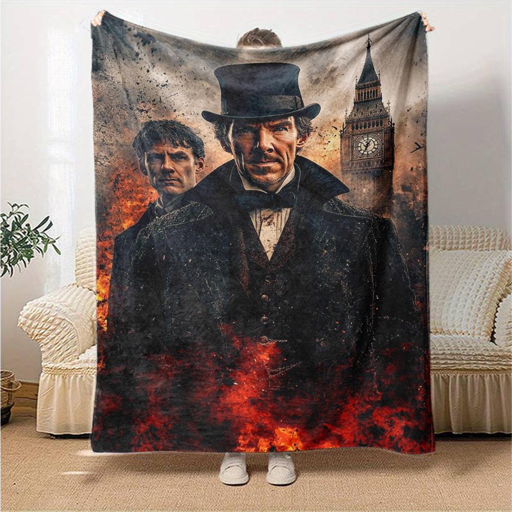 Sherlock Print Flannel Blanket High Quality Warm Comfortable Cover for All Seasons Perfect for Gifts Home Decor