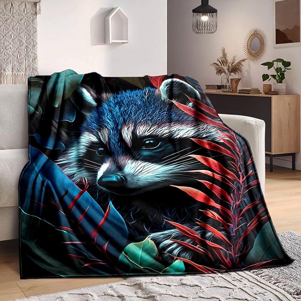 1PC Raccoon Print Blanket - Soft Warm All-Season Throw for Sofa, Bed, Car, Office, Throw For Sofa yy250916126 75x90cm
