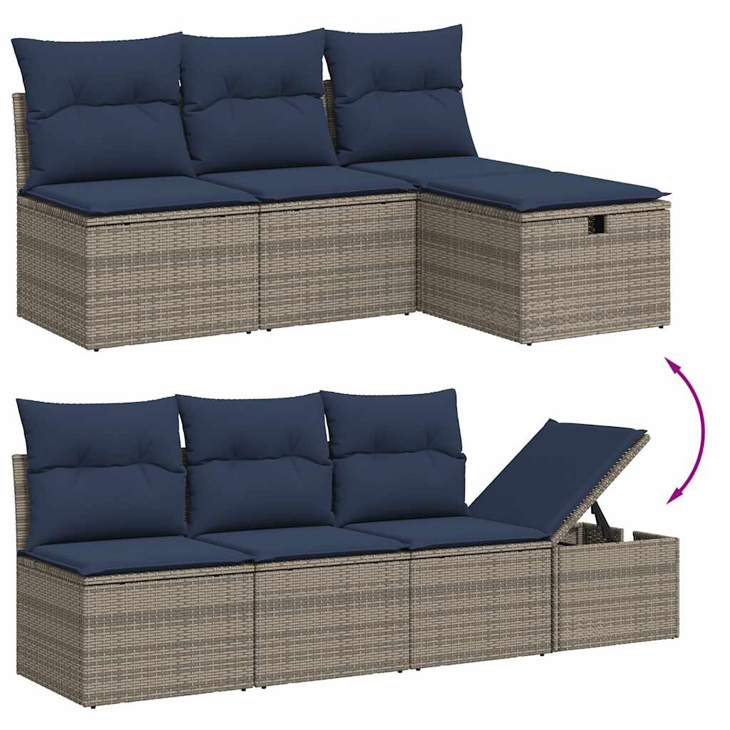 9 Piece Garden Sofa Set with Cushions Gray Poly Rattan