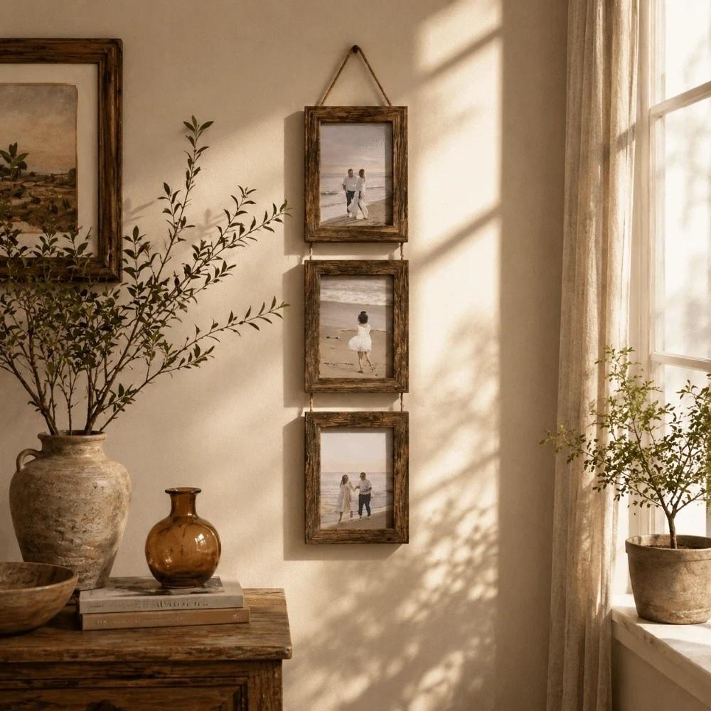 Cornice Portafoto da Appendere da 6 Pollici Stile Rustico Parete Fotografica Verticale Cornice per Ritratti di Famiglia Camera da Letto