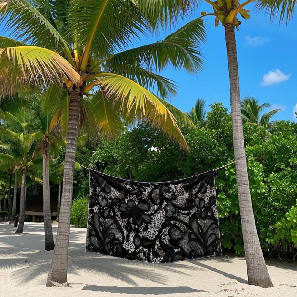 Black Lace Pattern Quick Drying Bath Towel Microfiber beach towel - light weight swimming camping  yoga beach out