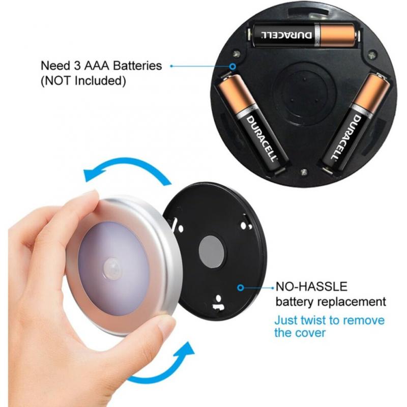 Motion Sensor Light, Cordless Battery Operated LED Night Light (Silver - White Light - 6 Pack)