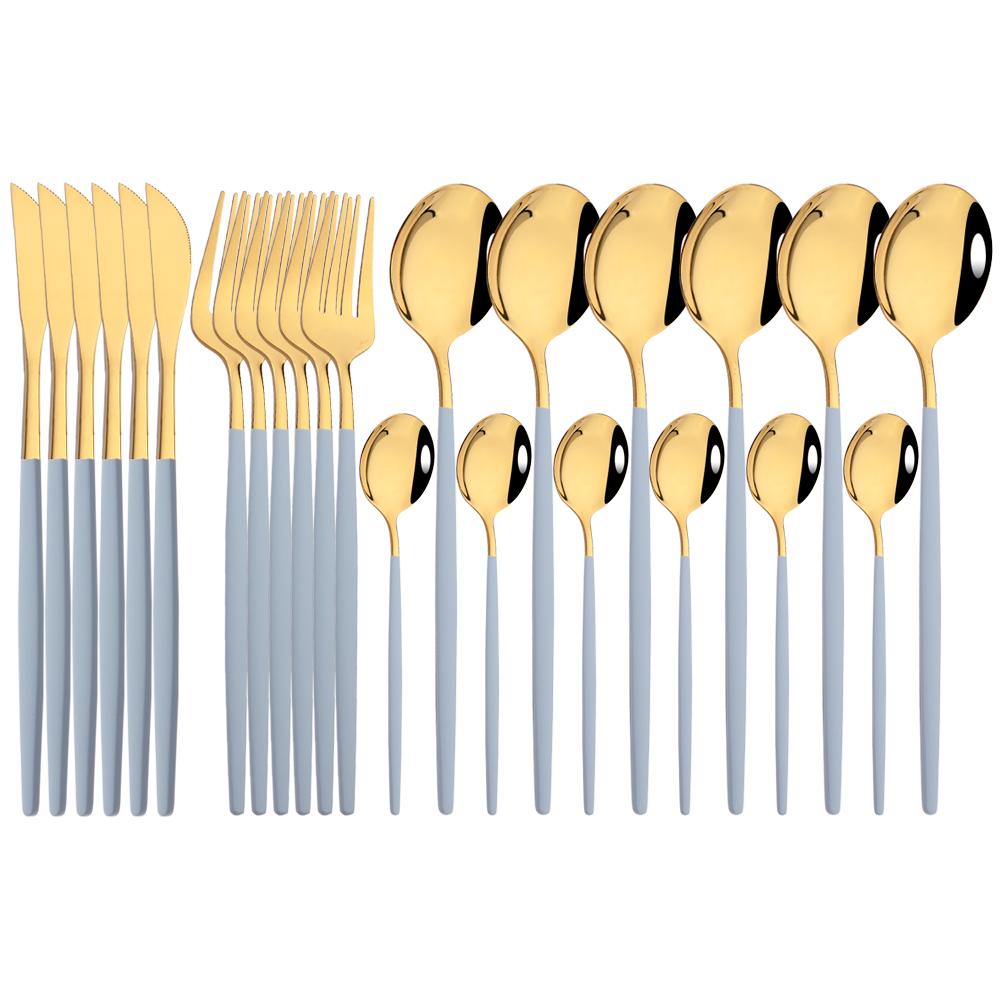 Rainbow Color 24Pcs Dinnerware Stainless Steel Cutlery Set for 6 People Knife Fork Spoon Western Tableware Silverware Set for Home Wedding