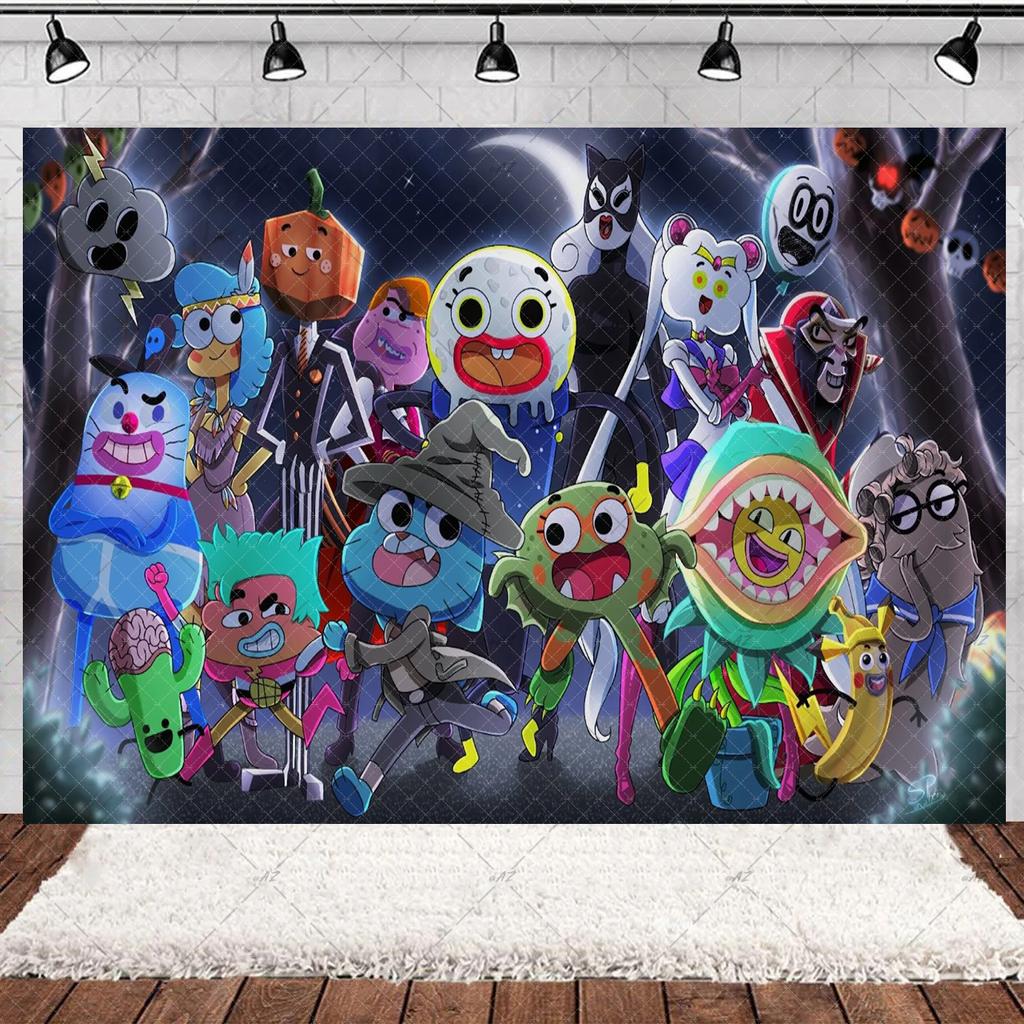 Cartoon Amazing World Birthday Party Decorations Gum&balles Balloon Banner Cake Topper Rabbit Cat Anime Backdrop Kid Favor Gift