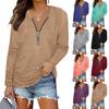 Woman's Tshirts Spring/summer Zipper Leisure Long-sleeved V-neck Solid Color Woman's Top T-shirt Dropshipping Sale BX22018