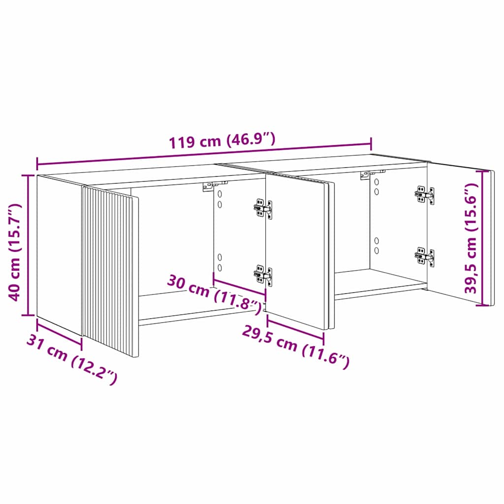 Wall Mounted TV Cabinet Set 2 pcs Smoked Oak Finish 59.5 x 31 x 40 cm