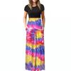 Women Fashion  Gradient Print Short  Sleeve Spaghetti Maxi Dress