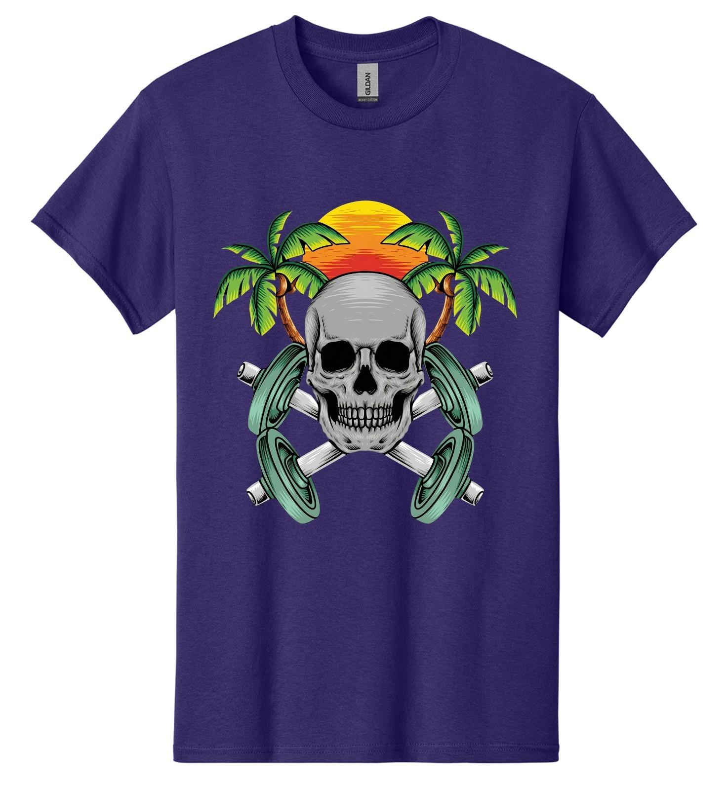 

Skull Gym Weightlifting Men s T Shirt Fitness Palm Sunset Beach Graphic USA Gift 5XL різнокольоровий