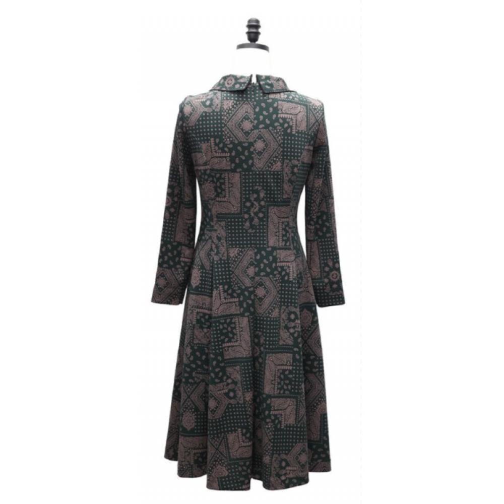 Shiz Madam Women Round Collar Flare Dress N2696