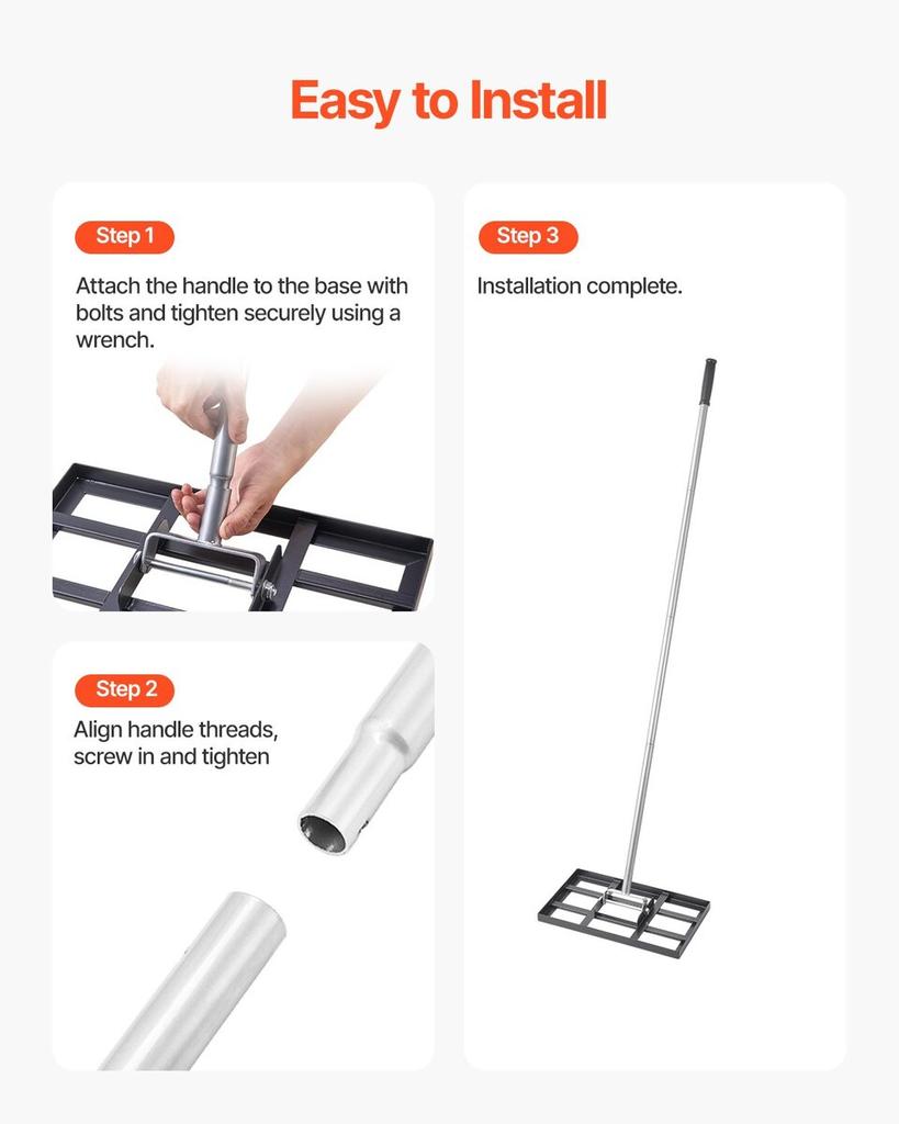 10x17in Lawn Leveling Rake 78 In Adjustable Handle for Yard Golf Court
